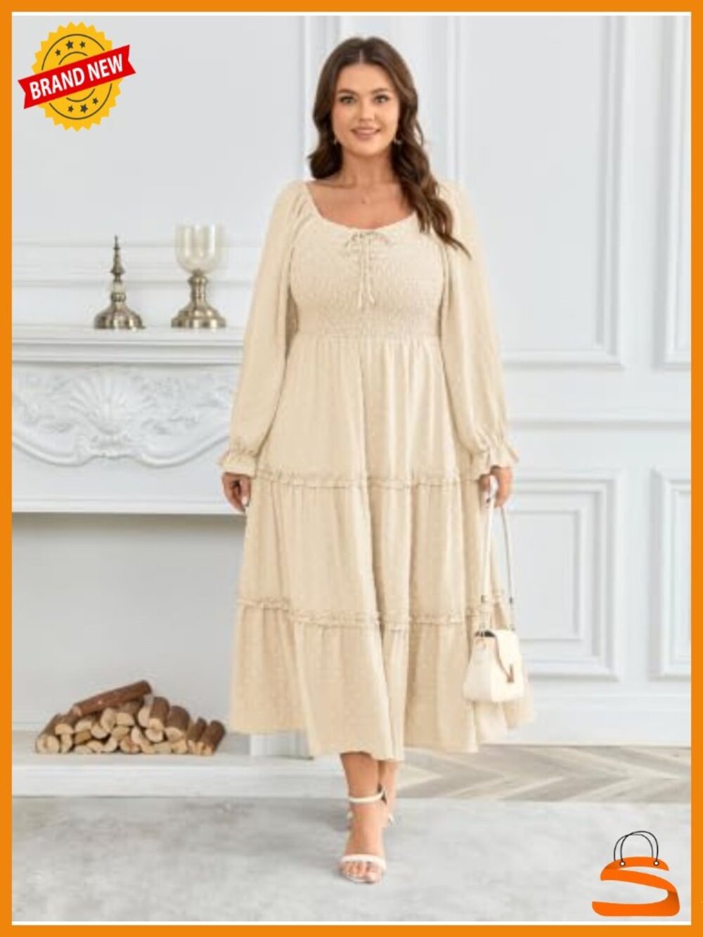 Plus Size Swiss Dot Tiered Ruffle Maxi Dress Long Sleeve Smocked Square Neck - Picture 3 of 6